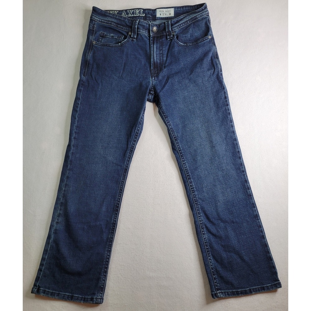 TK‎ Axel Slim Boot Jeans Dark Wash Blue Denim Embroidered Flap Pocket 32x30